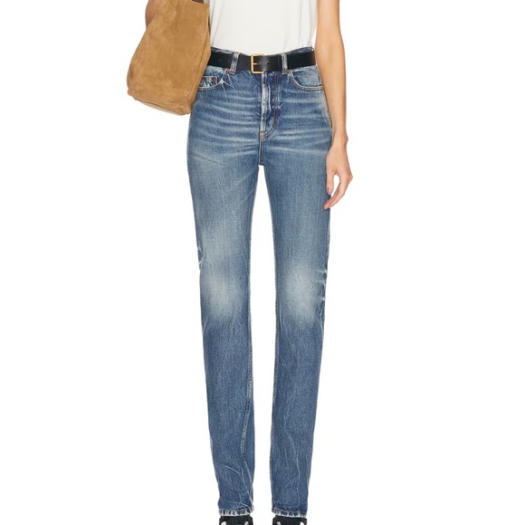 Saint Laurent Denim - Saint Laurent Mid-Rise Faded Denim Bootcut Jeans
